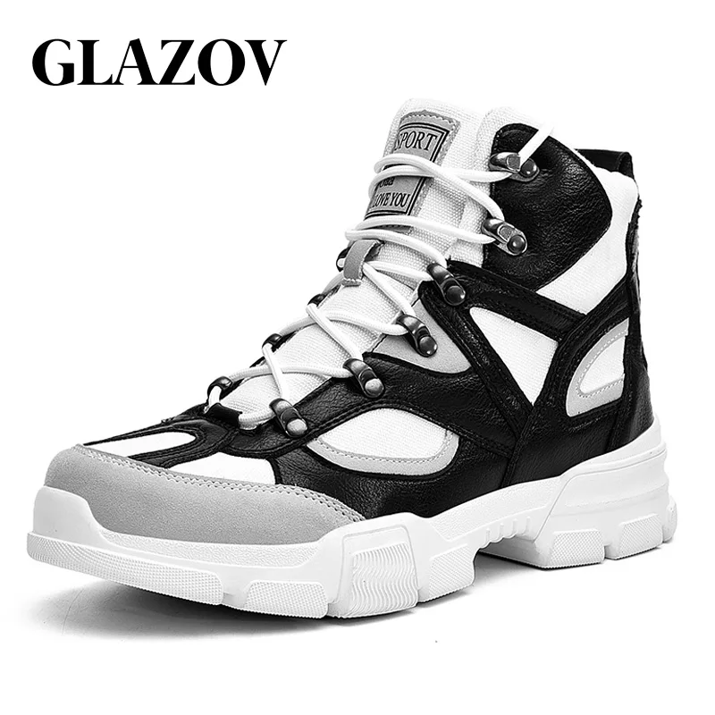 

GLAZOV Brand Spring Autumn Men's Ankle Boots Fashion Casual Shoe Waterproof Snow Boots Microfiber Leather High Cut Leisure 39-45