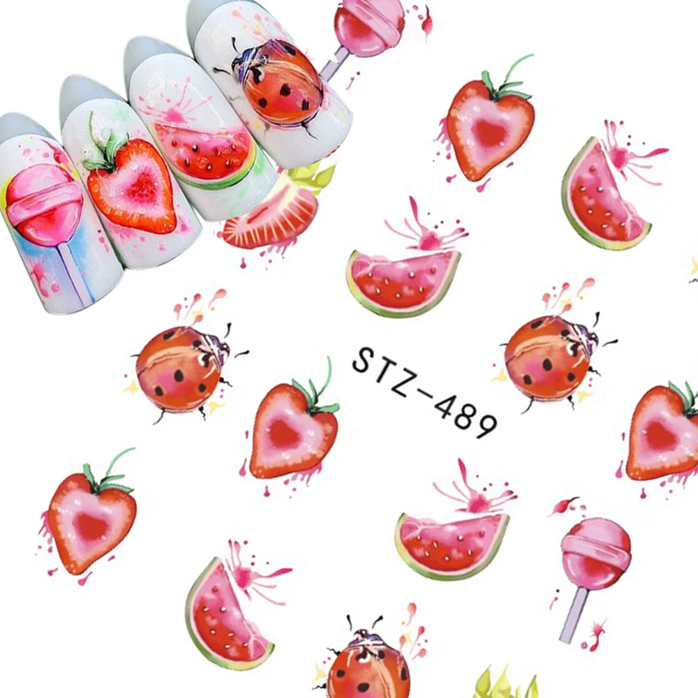 

1Sheet Fruit/Lollipop/Ladybug Nail Art Stickers Water Transfer Nail Tips Decals Charm DIY Designs Manicure Decoration BESTZ489