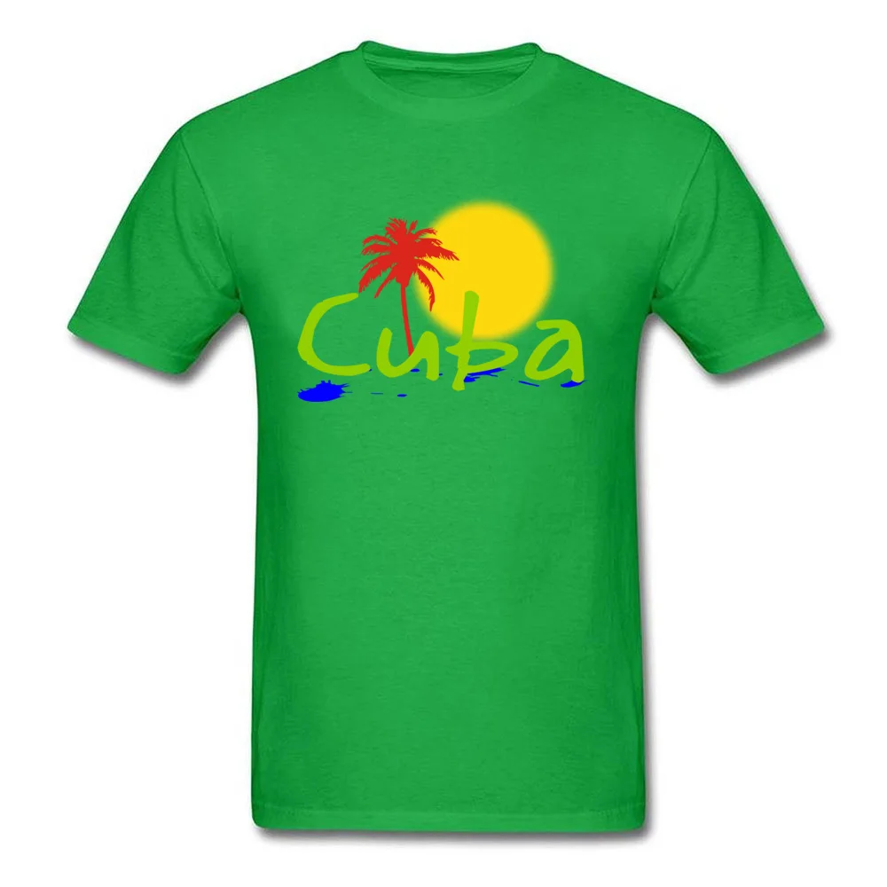 Cuba Sun tropical design gear T Shirt Short Sleeve Dominant Men's ostern Day T Shirt Custom T-shirts Round Collar Cotton Fabric Cuba Sun tropical design gear green