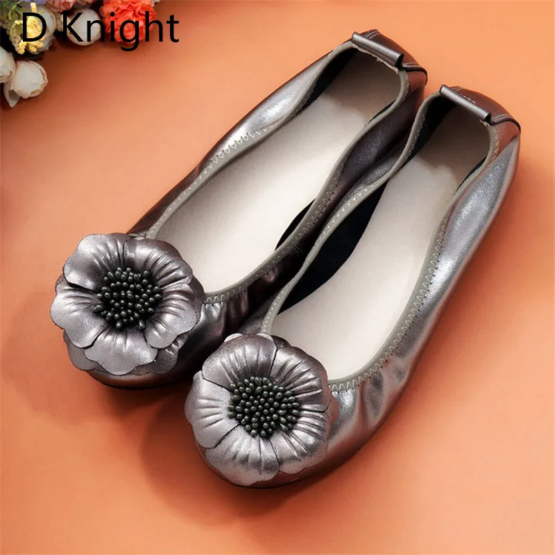 2018 Spring Women Flats Shoes Women Genuine Leather Shoes Woman Ballet Flats Flower Round Toe Loafers Slip On Ballerines Flats  (30)