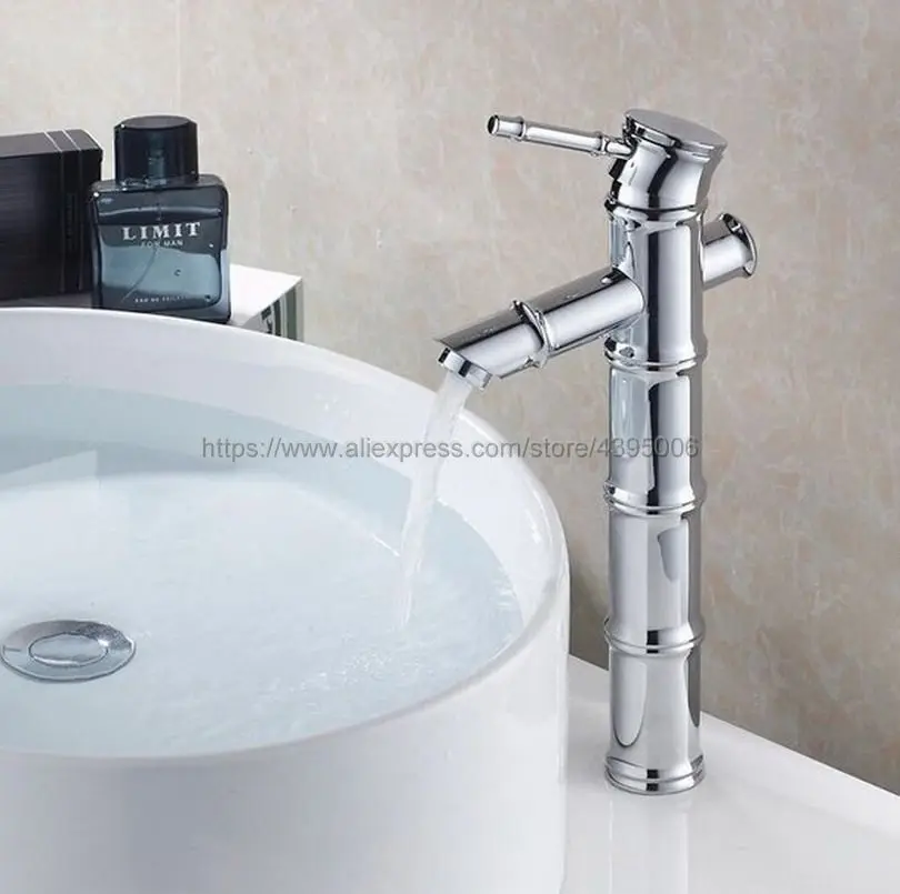 

Polished Chrome Bathroom Basin Sink Faucet Bamboo Single Handle Single Hole Mixer Tap Deck Mounted Bnf047