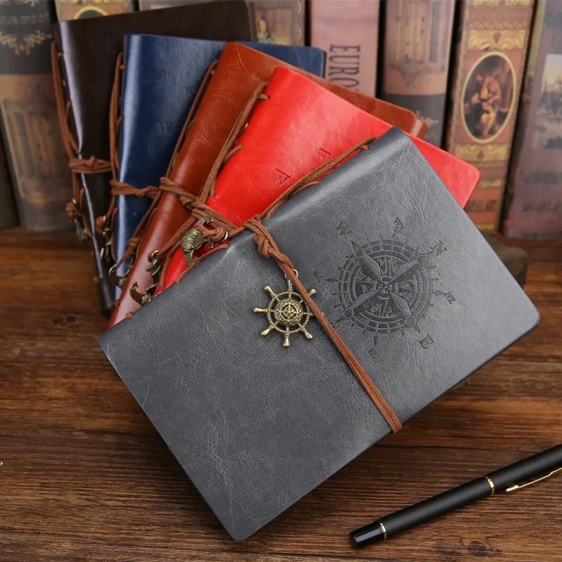 

Spiral Notebook Diary Notepad Vintage Pirate Anchors PU Leather Note Book Replaceable Stationery Gift Traveler Journal