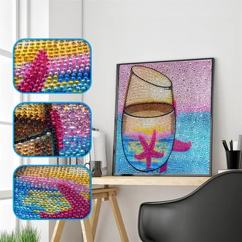 

Diamond Embroidery Sea Star Cup Picture Rhinestones Diamond Full Special Shaped Cross Stitch Kit Drifting Bottle Home Decoration