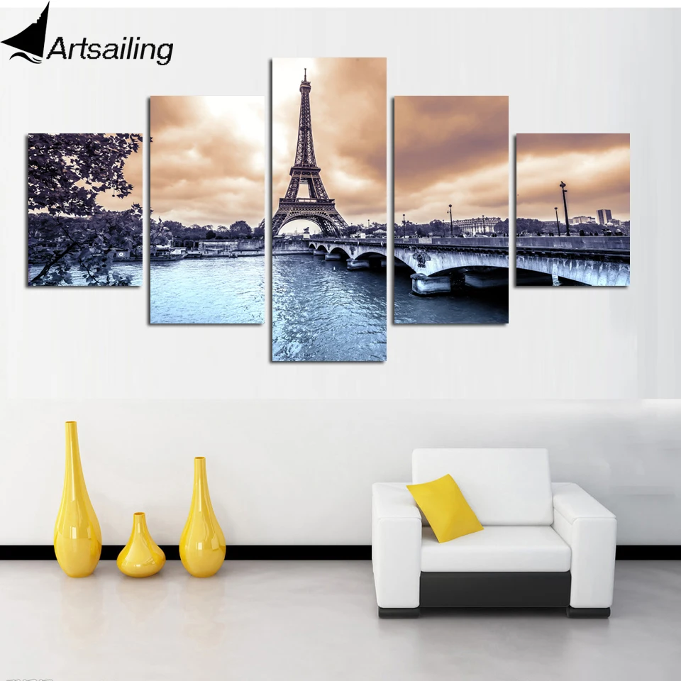 5 шт. Холст Картина Париж Городской Пейзаж Эйфелева башня HD плакаты и принты холст живопись для гостиной XA2207B