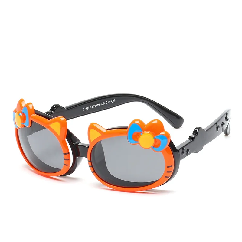Дети мультфильм флип поляризационные солнцезащитные очки TPEE Гибкая безопасность кошка собака рамка с цветами для девочек и мальчиков модные очки Ретро Дети тени
