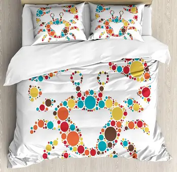 

Duvet Cover Set, Abstract Shape of a Sea Creature Decapod Crustacean with Big and Small Colorful Dots,4 Piece Bedding Set