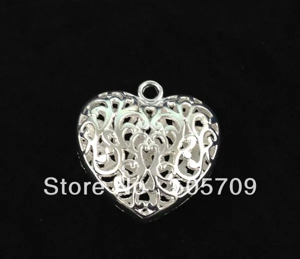 

20 Sterling silver plate 35mm filigree heart charms A10466SSP