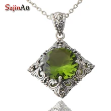 Free shipping custom retro joker 925 sterling silver peridot necklace pendant female south Korean jewelry