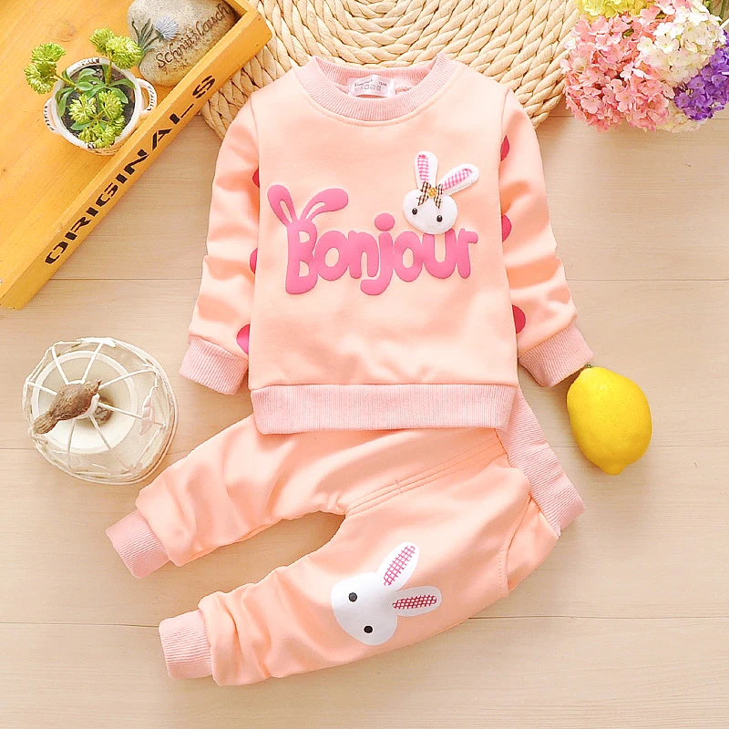 BibiCola/ г. Комплекты одежды для маленьких девочек; весенне-осеннее пальто с рисунком кролика+ спортивные брюки; одежда для малышей; Спортивный костюм для маленьких девочек