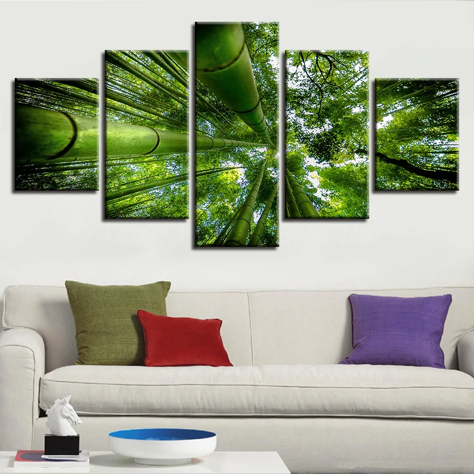 Canvas Paintings Living Room Decor HD Prints 5 Pieces Green Bamboo