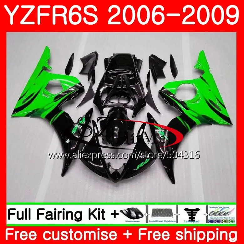 Средства ухода за кожей для YAMAHA YZF R6 S YZF-R6S 06 09 зелено-черный кузов 61SH19 YZFR6S 06 07 08 09 YZF R6S 2006 2007 2008 2009 обтекатели комплект
