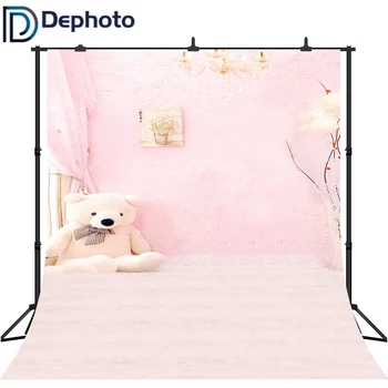 

Dephoto Photography Background Curtain Pink Wall Bear Girl Baby Newborn Kid Portrait Indoor Scene Photo backdrop Studio Props