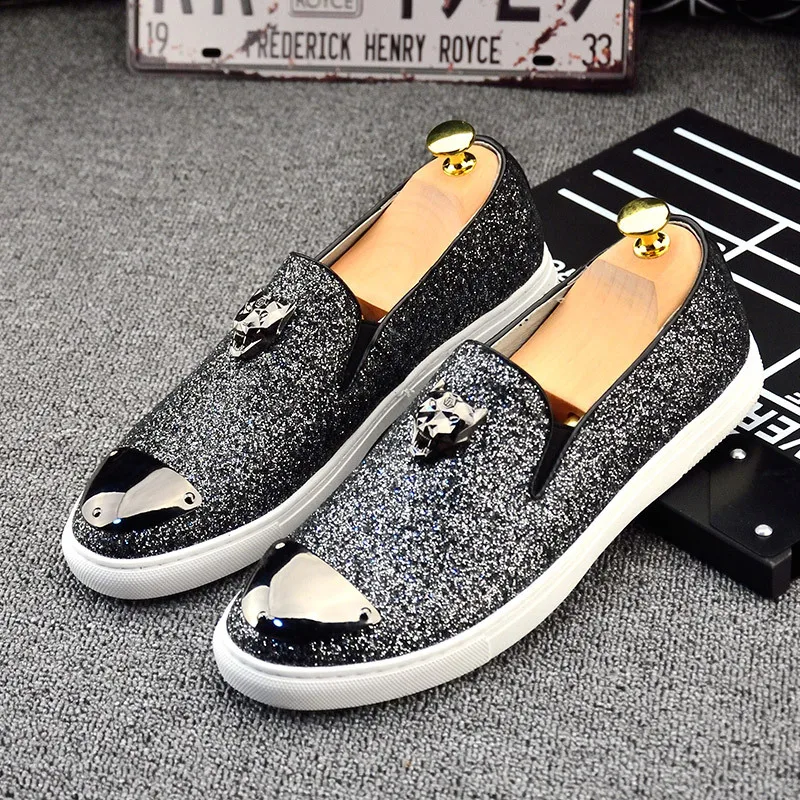 new 2017 men glitter loafers platform slip on flat casual