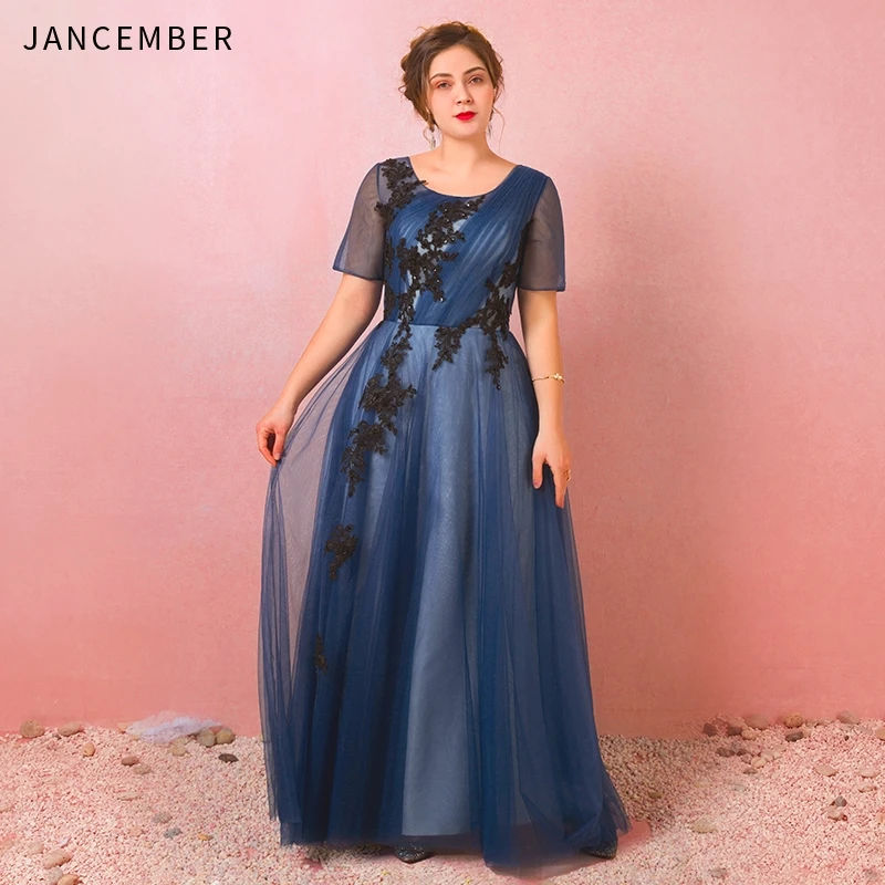 JANCEMBER Plus Size Evening Dresses Long Navy Blue Lace Short Sleeves Floor Length O Neck Lace Up Back Formal Dress Long JANCEMBER Plus Size Evening Dresses Long Navy Blue Lace Short Sleeves Floor Length O Neck Lace Up Back Formal Dress Long