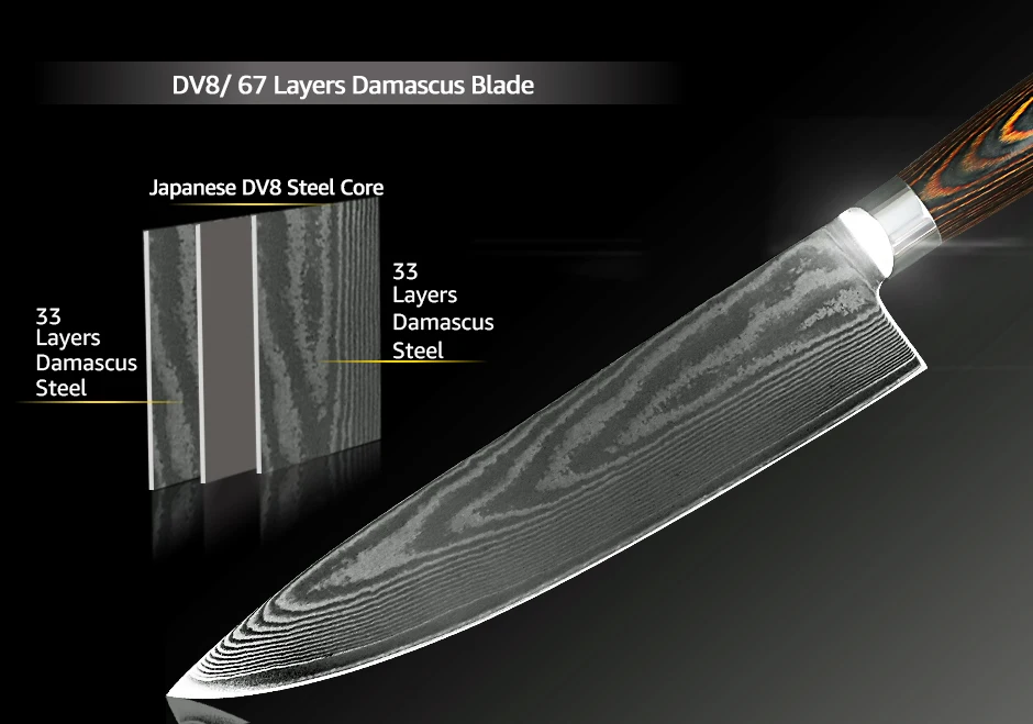 Дамасские Ножи DV8 67 слой нож шеф-повара японский кухонный нож Дамасские Ножи из нержавеющей стали ультра острые Микарта ручка