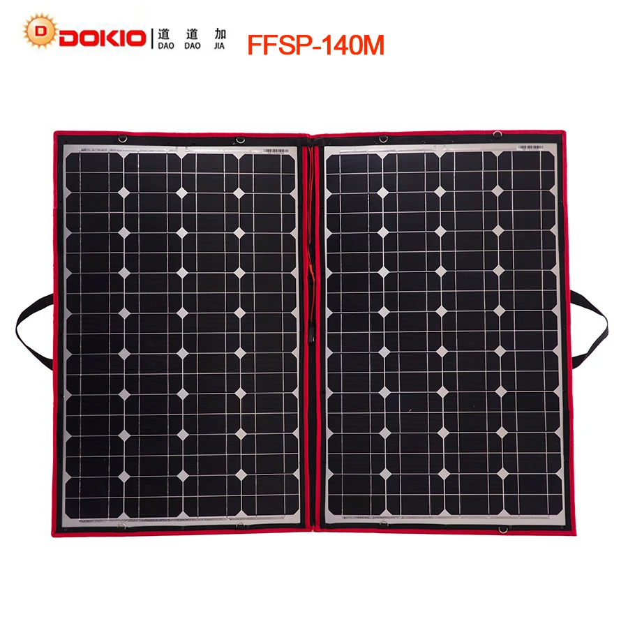 Dokio 100W 120W 140W (70Wx2Pcs) 18V Flexible Black Solar Panels China Foldable + 12/24V Volt