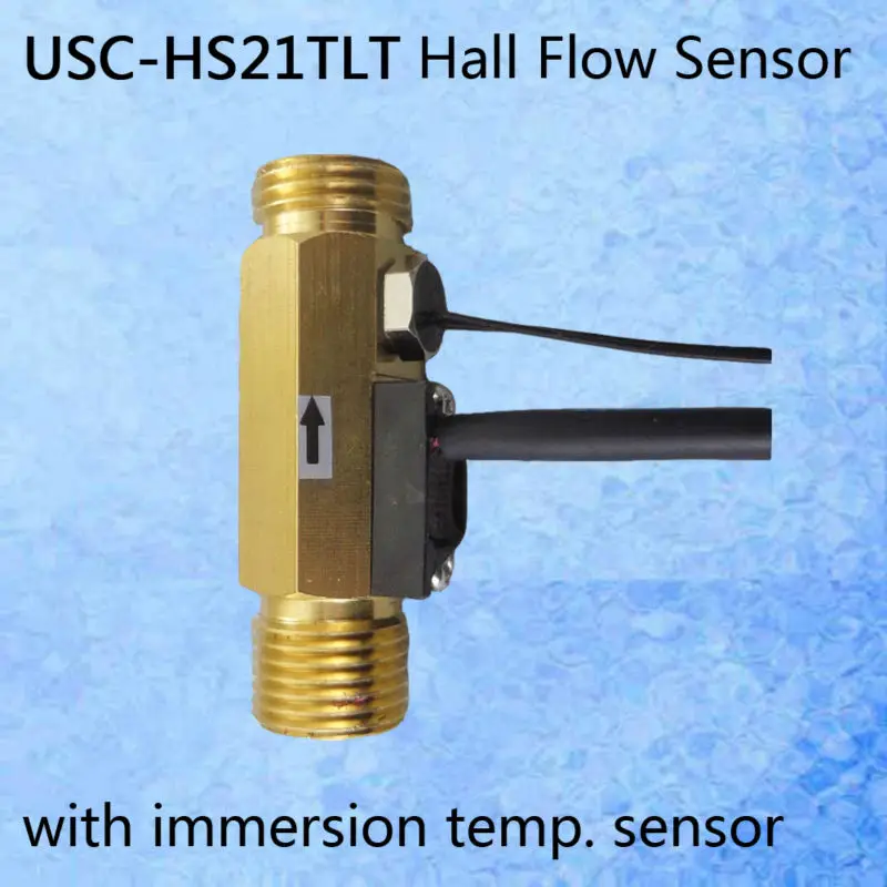 USC-HS21TLT латунь тела Холла Датчик расхода воды с датчиком температуры NTC50K 1-30L/мин мужской G1/" DN15mm