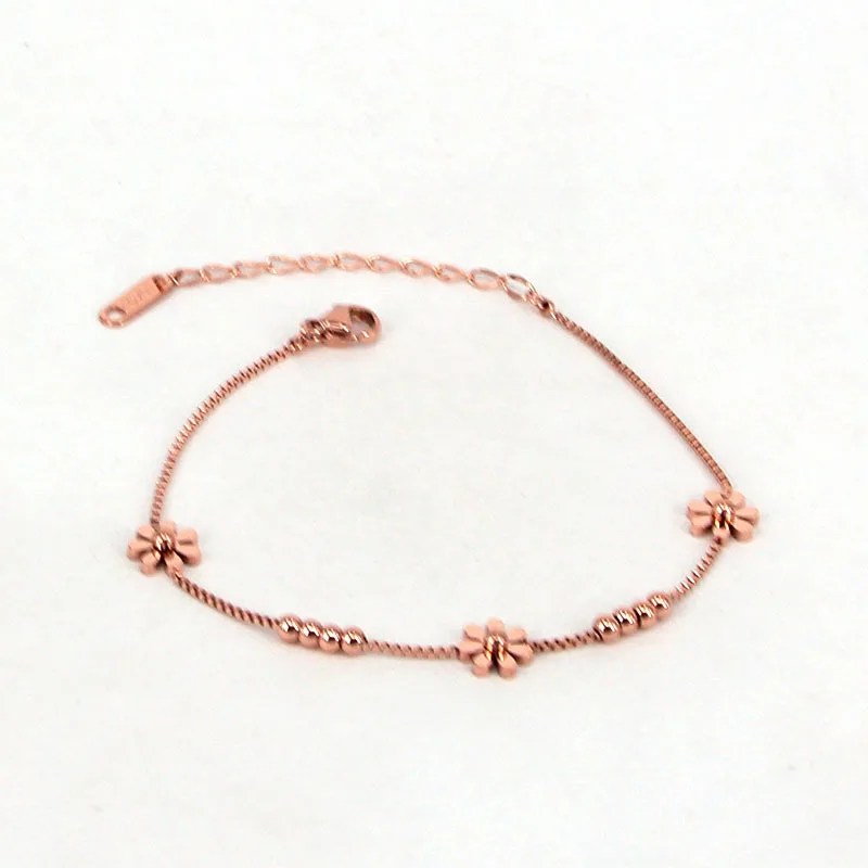 

Stainless Steel Little Daisy flower Chain Charm Bracelet Classical Bead Ball Jewelry Bracelets Rose Gold Color Woman Party Gift