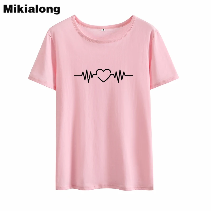 Mikialong Heartbeat Graphic Tees Camisetas Mujer verano 2018 Harajuku Camisetas Mujer algodón camiseta mujeres Tumblr camiseta Mujer