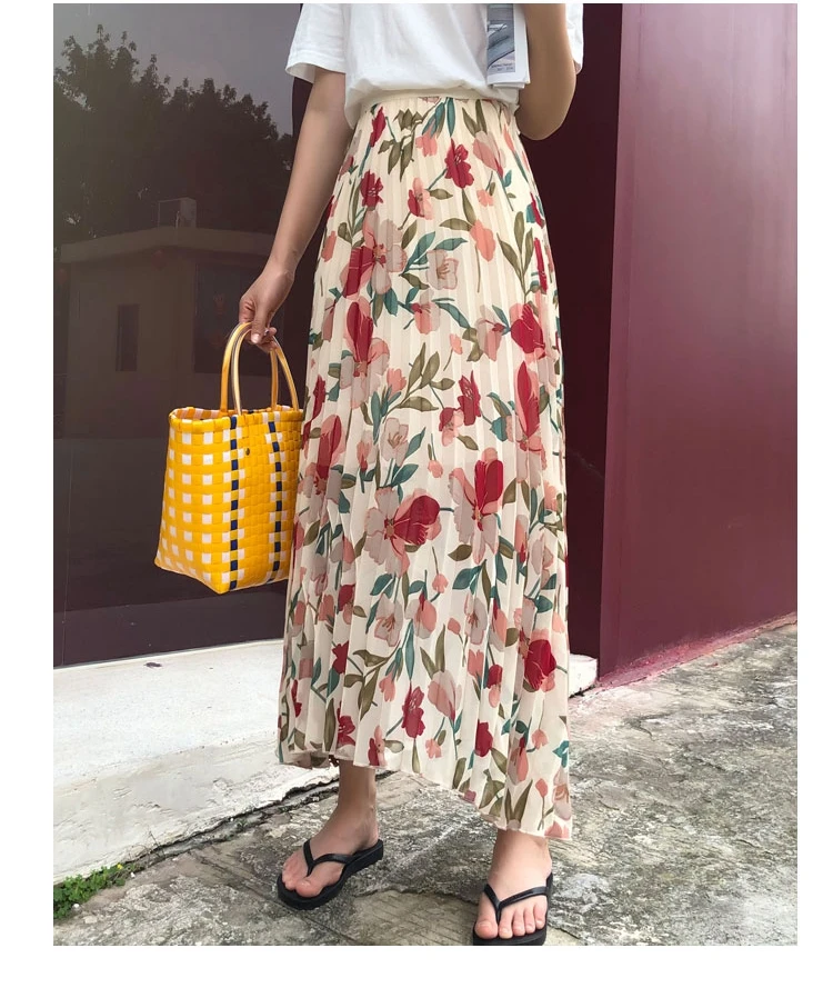 Новая весенне летняя женская юбка с цветочным принтом и эластичной резинкой на