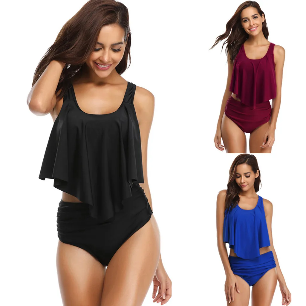 Bikini 2019 Sexy Women Girls Flare Bikini Set Solid Padded Sexy Tankini