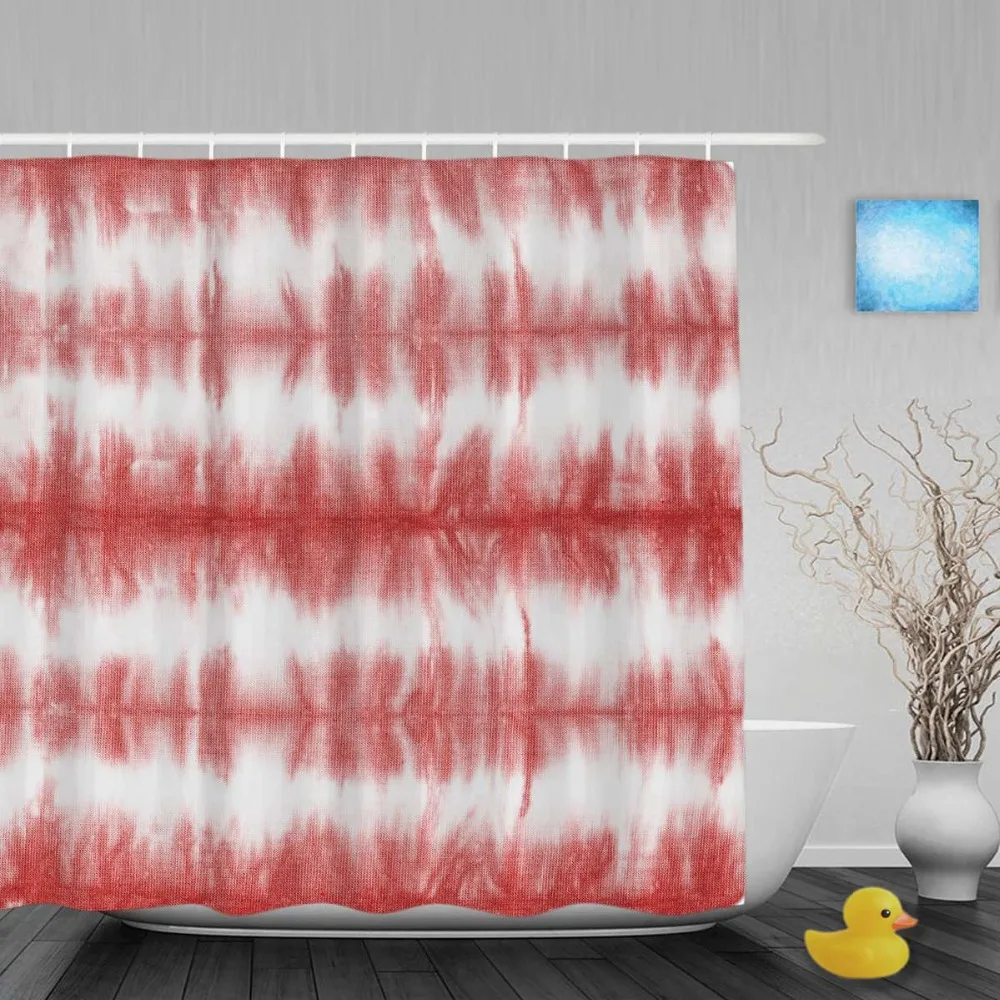 Red Strip Tie Dye Pattern Bathroom Shower Curtain Beautiful Home Decor