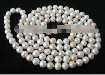 

02568 natural white pink round freshwater pearl necklace