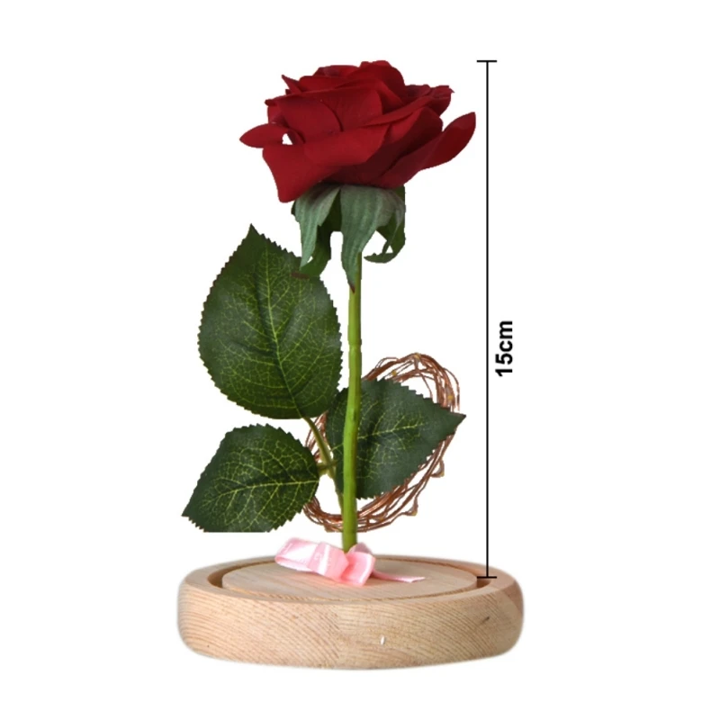 Красавица и Чудовище красная роза в стеклянном куполе на деревянной основе для подарков на день Святого Валентина