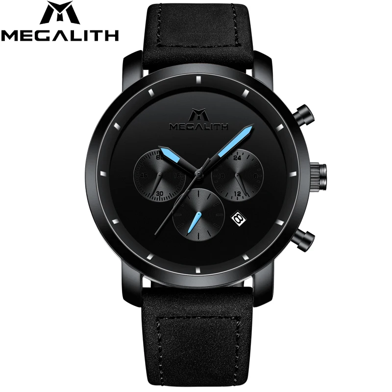 MEGALITH модные часы с хронографом для мужчин лучший бренд класса люкс спортивные водонепроницаемые кварцевые часы для мужчин часы Relogio Masculino - Цвет: leather black