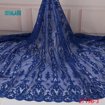 

African Lace Fabric 2019 High Quality Nigerian Lace Fabrics Organza Sequins Beads Embroidery French Tulle Lace Fabric YA2719B-3