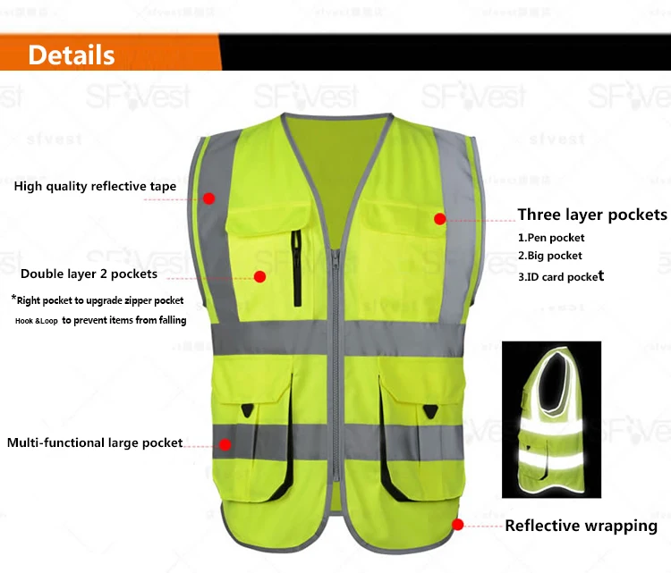 SFvest hi vis Топы безопасности светоотражающий жилет желтый черный защитная одежда hi vis Спецодежда