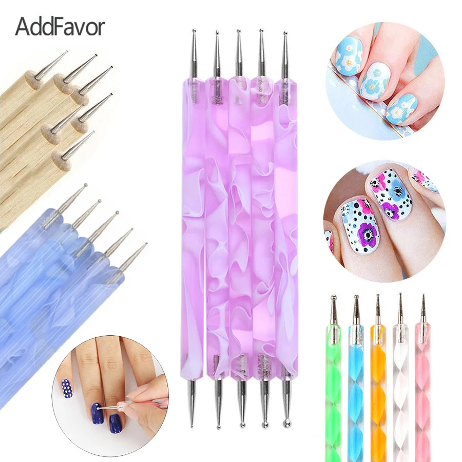 AddFavor 5Pc/set Acrylic Wood Nail Rhinestone Picker Pen Nail Art