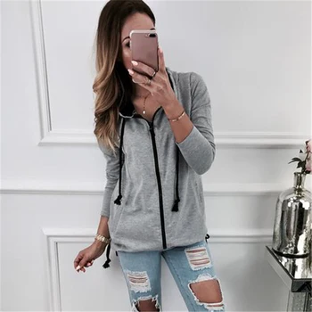 

Autumn Women Hooded Jacket Zipper Pockets Casual Long Sleeves Coat Feminino Coats Casual Loose Outwear 2019