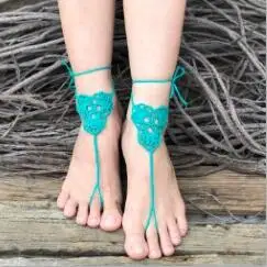 1 Pairs Trendy Handmade Crochet Barefoot Sandals Beach Yoga Anklet Jewelry Geometric Pattern Bridal Wedding Anklet Accessories - Color: green