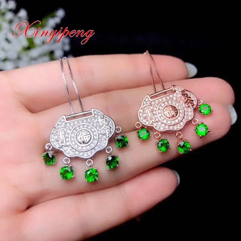 

Xin yi peng 925 silver plated white gold rose gold inlaid natural diopside pendant necklace Women fine anniversary gift