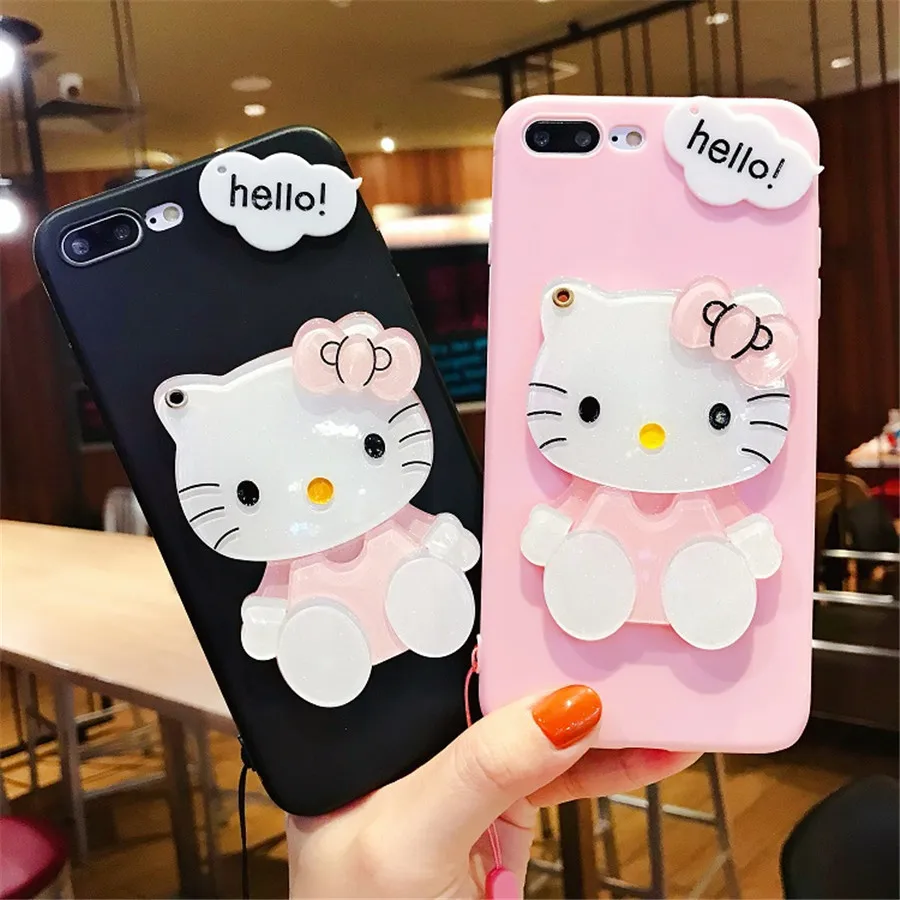 

For iphone 8 7 plus iphone 6 s 6s plus 5s Case Pink Black 3D Kitty Cartoon Mirror Silicone Phone Case For iphone XS Max XR XS X