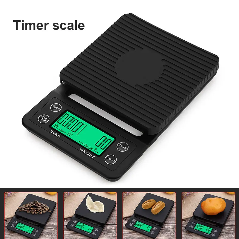 Skup 3kg 5 kg 0.1g LCD waga cyfrowa waga kawy przenośny Mini Balance timer elektroniczny kuchenna kawa waga do żywności czarny brązowy