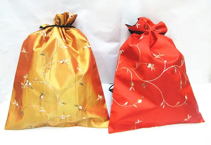 Embroidered Extra Large Satin Drawstring Bags Decorative Candy Storage