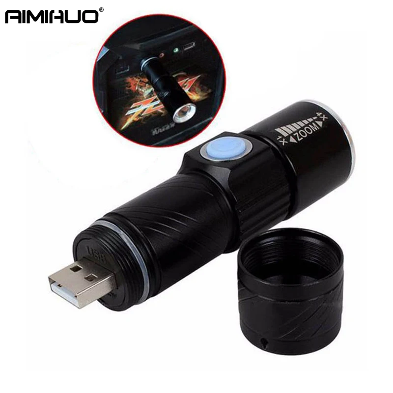 AIMIHUO Mini Flashlight USB Rechargeable Cree Q5 LED Aluminum Alloy Telescopic Zoom Torch Lamp Built-in Battery | Освещение
