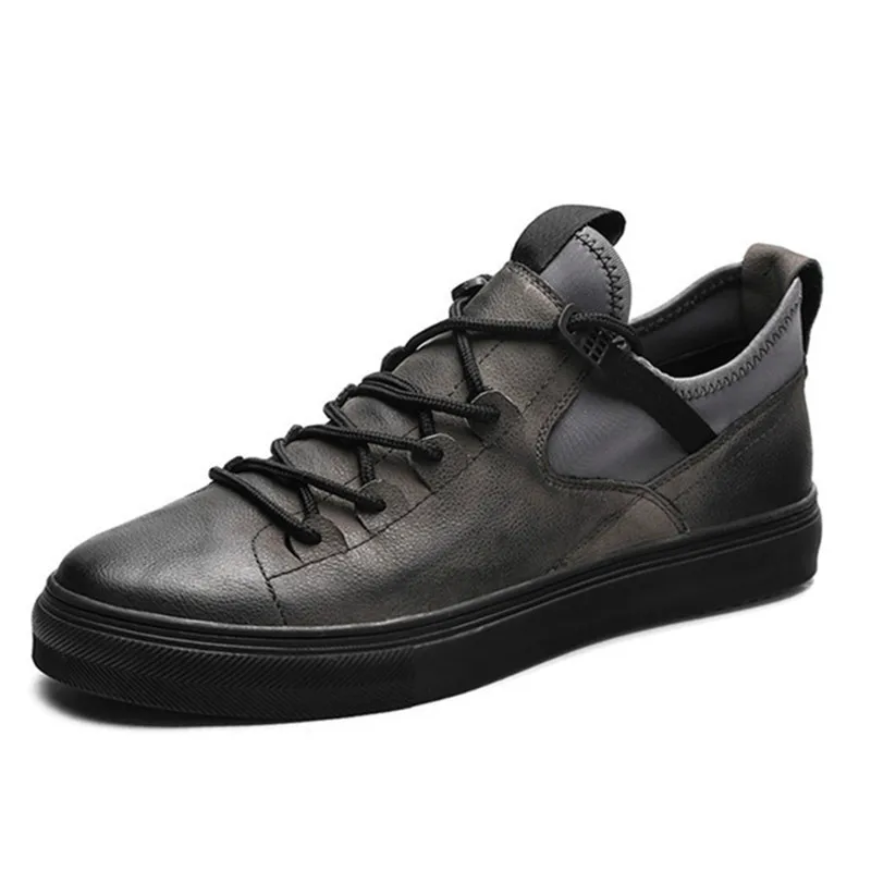 

QWEDF Genuine Leather First Grade Cow Leather Sneakers Men's Casual Shoes Fashion Male Lace up Flats Breathable Shoes DP-108