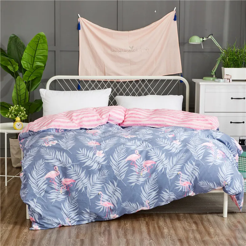

Stylish Red Flamingo Pattern Duvet Cover Single Cotton Reactive Printing Stripe Quilt Cover 1 Pcs Bedding Sets Size 200x230cm