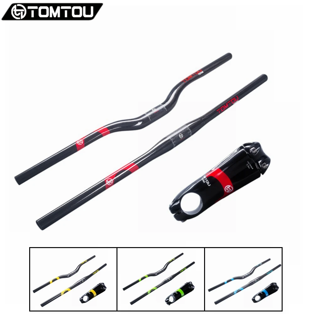 

TOMTOU Full UD Carbon MTB Bicycle Handlebars Set Rise/Rise Handlebar + Stem Mountain Bike Parts Red, Green, Yellow, Blue