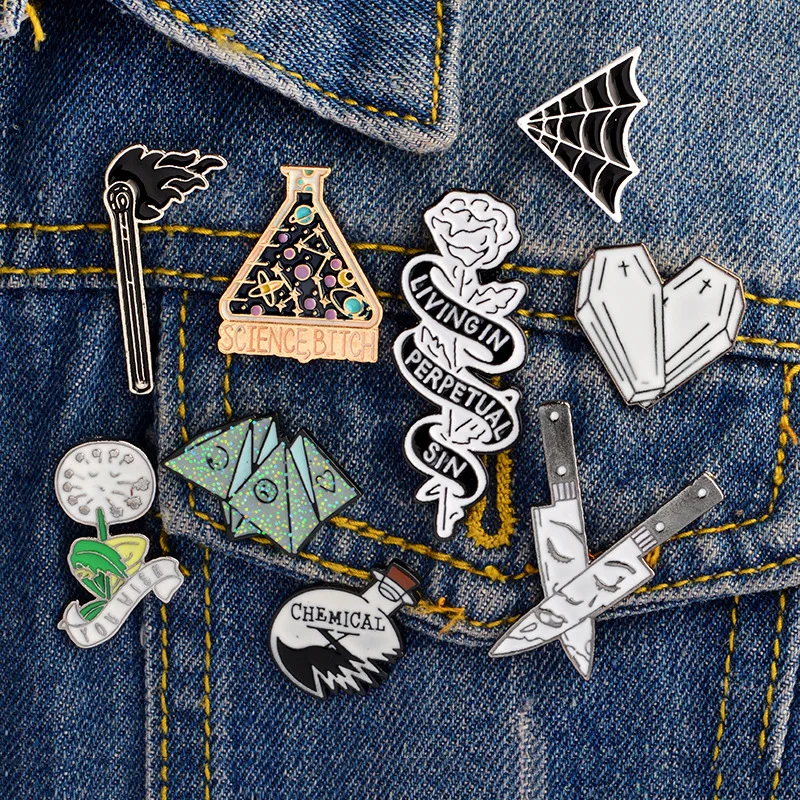 

Creative Dandelion Rose Dagger Matchstick Beaker Drop Oil Brooch Backpack Bag Denim Jackets Badge Pins Button Accessories