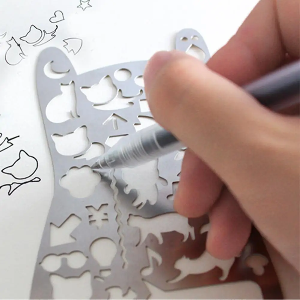 

Novelty Various Cat Hollow-Out Stainless Steel Ruler Planner Travel Diary Notebook DIY Tool Drawing Template Ruler