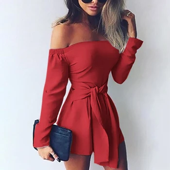 

Sexy Bodysuit Jumpsuit Romper Bodycon Off Shoulder Playsuit Women's Slim Short Long Sleeve Slash Bodysuit Summer Party Club 2020