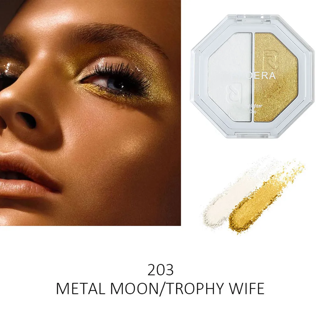 

New Fashion PHOERA loose Powder Two-tone Highlighter Make Up Shimmer Cream Waterproof Face Highlight Eyeshadow profesional #30
