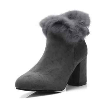 

2018 Winter Suede Large Metal Buckle Letter Pointed Toe Shoes Stiletto High Heel Booties & Ankle Boots