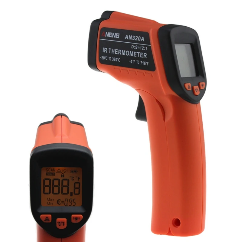 

ANENG AN320A Non-Contact Laser LCD Display IR Infrared Digital C/F Selection Surface Temperature Thermometer Pyrometer Imager