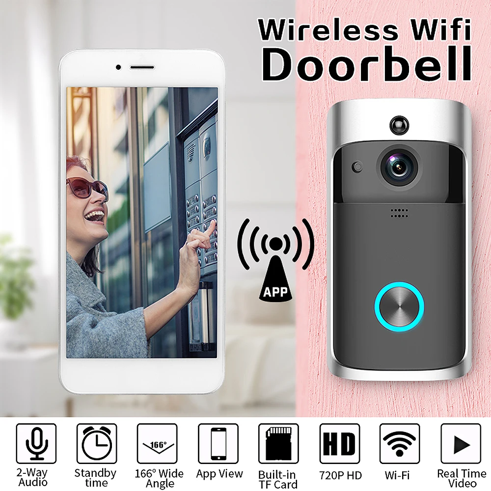 

WiFi Smart video Security home DoorBell HD 720P Visual Intercom Recording Video support Androide and IOS App Night Vision