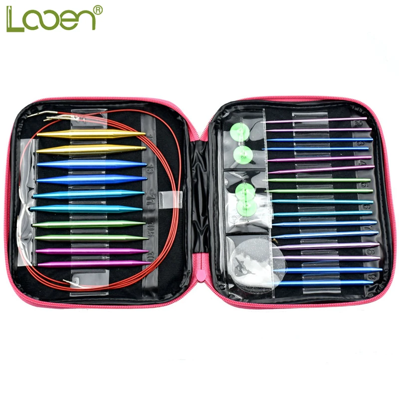 Koop Looen Merk 26 stks set Aluminium Change Hoofd Afneembare Rondbreinaald Ring Set DIY Gereedschap Voor Thuis Naaien Naald ambachten